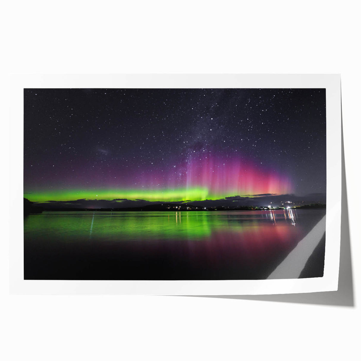 Extra large rolled print of Tasmanian scenery with lush floral elements in vibrant greens and blues.
