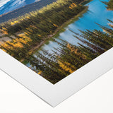 Art deco poster of British Columbia scenery in muted green and blue tones on rolled canvas, suited for dining room wall art.