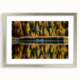 Textured abstract art print of Manitoba scenery in muted earth tones, framed with a silver mat, ideal for bedroom art.