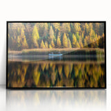 Large abstract wall art featuring a serene Manitoba landscape in muted earth tones, framed in black acrylic.