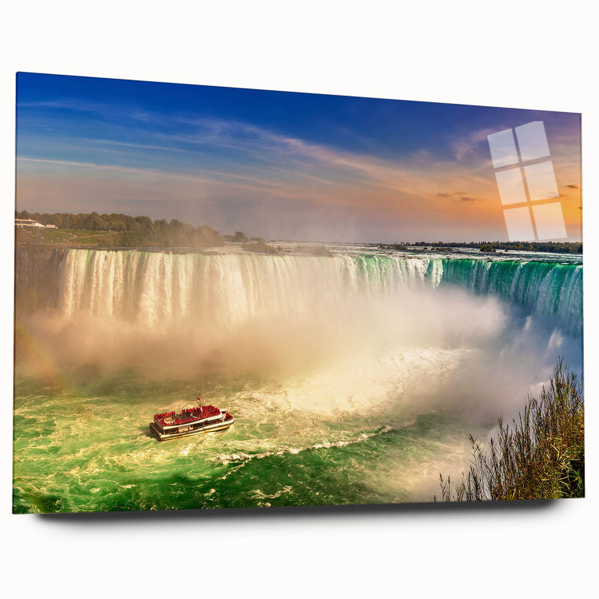 Large abstract wall art depicting Ontario scenery in muted earth tones on acrylic glass, suitable for dining room art.