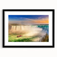 Colorful abstract art print of Ontario scenery in a black frame with textured details, ideal for living room decor.