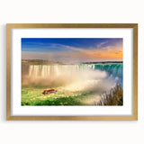 Extra large abstract art print of Ontario scenery in gold frame, featuring textured brush strokes in earth tones.
