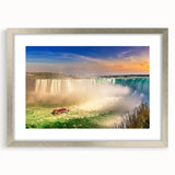 Textured art of abstract Ontario scenery in muted gray and blue tones, framed with a silver mat, ideal for bedroom art.