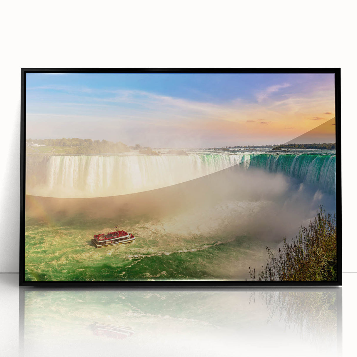 Large abstract wall art of Ontario scenery in muted colors on a framed acrylic, ideal for modern living room decor.