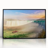 Large abstract wall art of Ontario scenery in muted colors on a framed acrylic, ideal for modern living room decor.