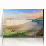 Mid-century modernist art depicting Ontario, Canada scenery in muted earth tones on a framed acrylic print.