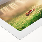 Art deco poster of Ontario scenery in muted blue and green tones on rolled canvas, suitable for dining room wall art.