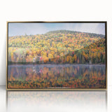 Framed acrylic print of a serene Quebec landscape in muted earth tones, ideal for modern art wall decor.