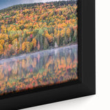 Extra large framed canvas featuring a textured depiction of Quebec scenery in black with colorful art accents.