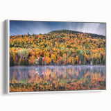 Vintage poster art of Quebec scenery on extra large framed canvas, featuring colorful art against a black background.