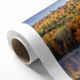 Art Deco poster of Quebec scenery on rolled canvas, featuring cool blue and gray tones, ideal for nursery wall art.