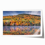 Extra large rolled print of Quebec scenery with floral accents in muted green and blue tones, ideal for dining room wall art.
