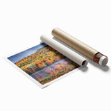 Extra large rolled print featuring a serene Quebec landscape with lush florals in soft pastel colors.