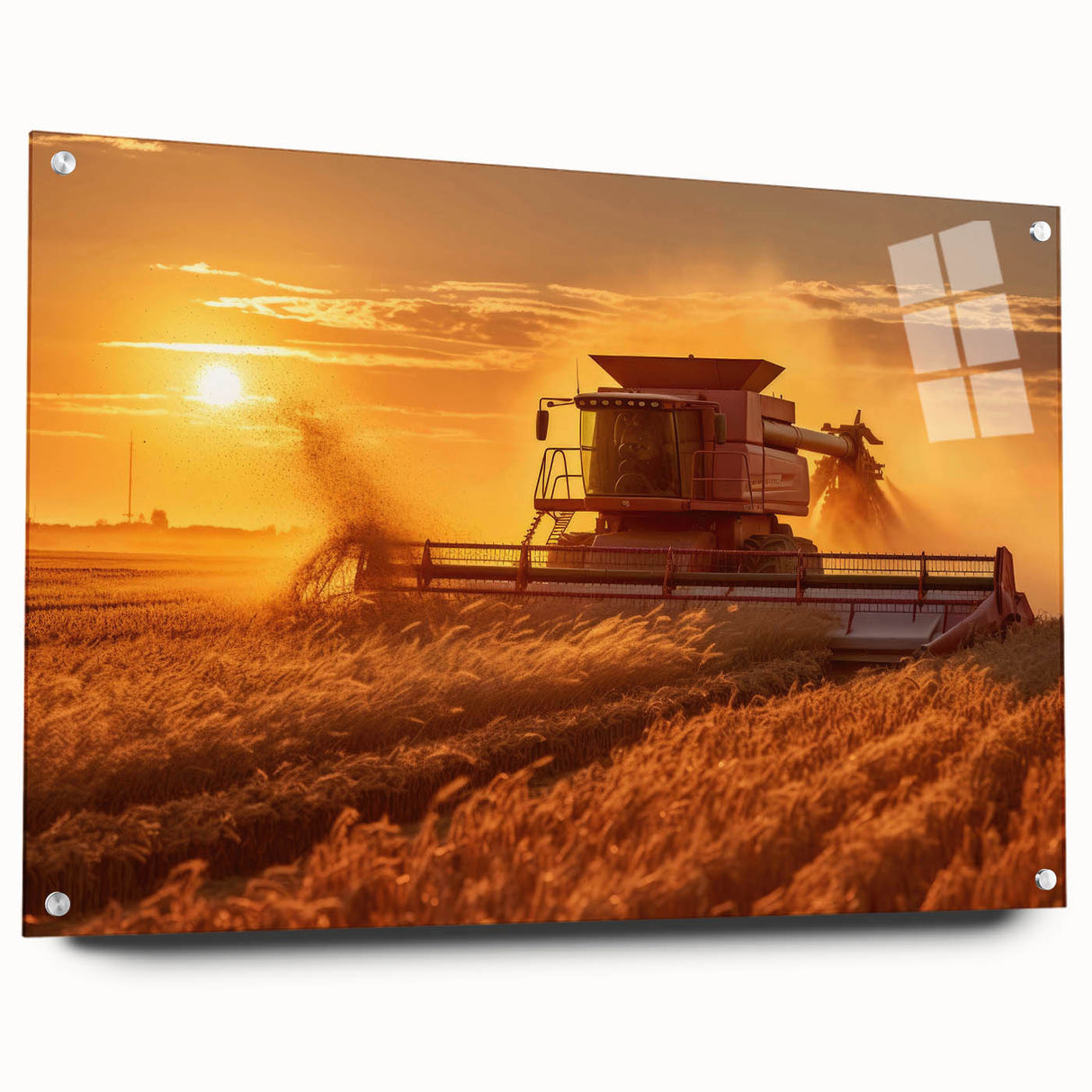Acrylic glass print of a serene Saskatchewan landscape in soft earth tones, ideal for dining room decor.