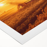 Art deco poster featuring a serene Saskatchewan landscape in muted green and blue tones on rolled canvas.