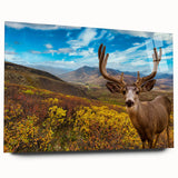 Acrylic print of a large abstract depiction of the Yukon scenery in cool blue and green tones.