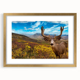 Extra large abstract art print of Yukon scenery, textured colors in gray and blue, framed in gold.