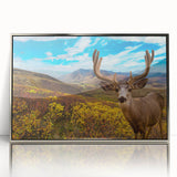 Mid-century modernist art depicting Yukon scenery in muted earth tones on a framed acrylic print.