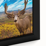 Extra large framed canvas featuring a textured depiction of Yukon scenery in muted black with colorful art accents.