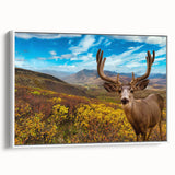 Vintage poster art of Yukon scenery on framed canvas, featuring a colorful palette, ideal for living room decor.