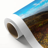 Art Deco style poster of Yukon scenery in pastel shades, rolled canvas, ideal for nursery wall art.