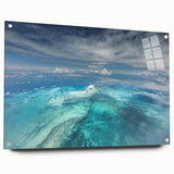Acrylic glass print of a Caribbean scenery, showing serene blue waters and sky, ideal for bedroom or dining room decor.