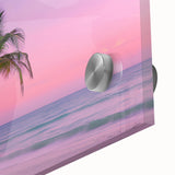 Large abstract wall art of a Caribbean scenery in vibrant blue and green tones on acrylic glass.