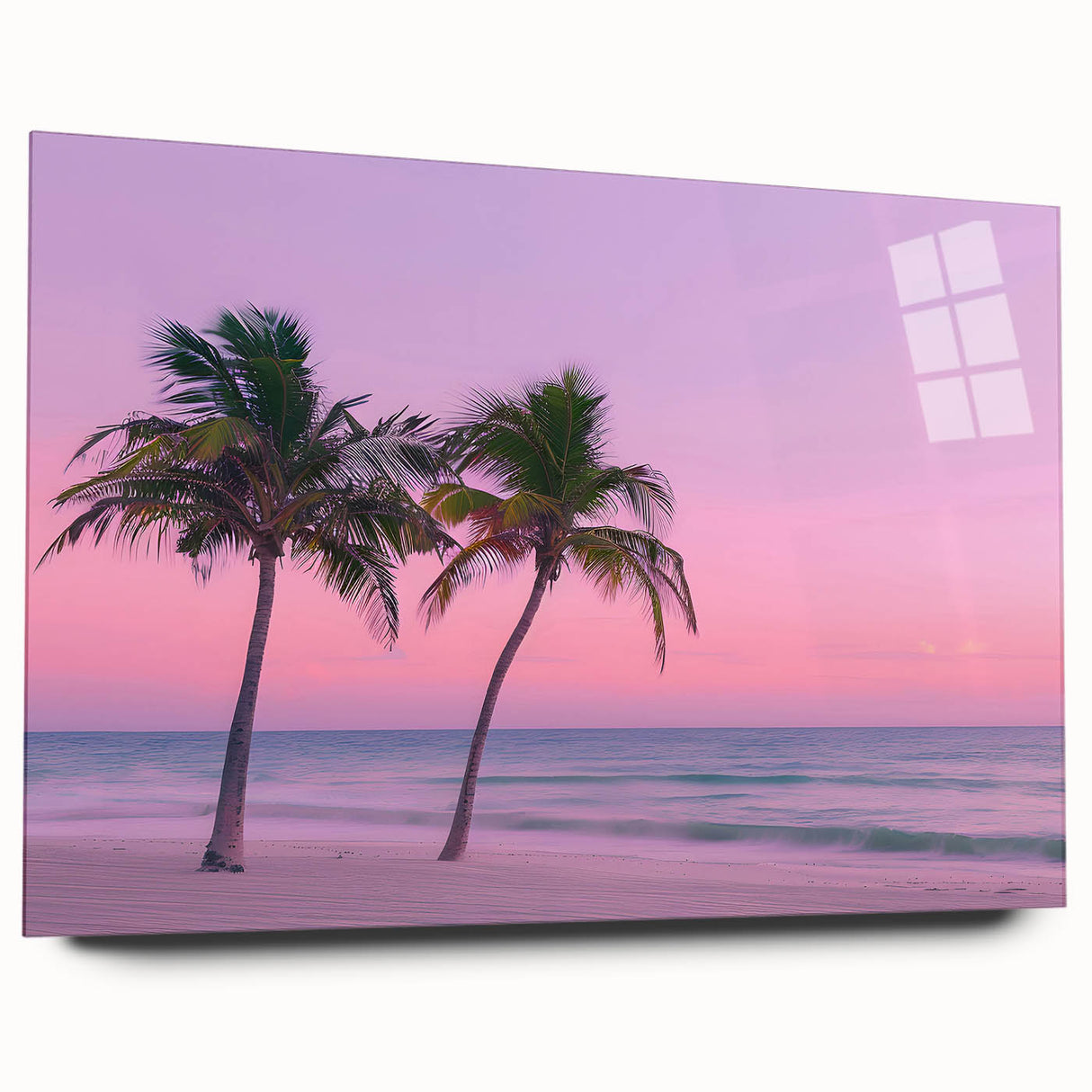 Large abstract wall art of a Caribbean scenery on acrylic glass, with vibrant blue and green tones.