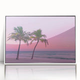 Mid-century modernist art of a Caribbean Barbados scenery in a white framed acrylic, ideal for nursery wall art.