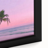 Extra large framed canvas of a Caribbean beach scenery in black with colorful, textured art details.