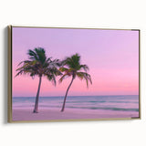 Vintage poster art of a Caribbean Barbados scene on framed canvas, featuring vibrant blue and green tones.