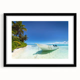 Extra large, textured abstract art print featuring vibrant Caribbean scenery on a framed black mat.