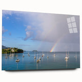 Large acrylic print of abstract Caribbean scenery in vibrant blues and greens, ideal for bedroom or dining room art.