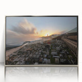 Large art print of a Caribbean scenery in Puerto Rico, displayed in a silver-framed acrylic, ideal for modern art wall decor.