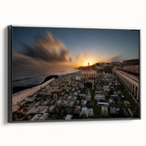 Black and white framed canvas of a vintage Puerto Rican landscape, ideal for bedroom wall decor.