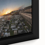 Extra large framed canvas featuring a textured black wall art scene of Puerto Rico with colorful accents.