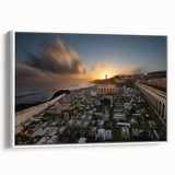 Framed canvas of a vintage poster art depicting colorful Puerto Rican scenery, ideal for extra large living room wall art.