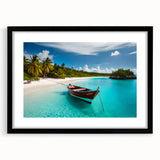 Extra large textured abstract art print of vibrant, colorful Central American scenery on a black framed canvas.