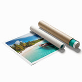 Extra large rolled print of a Costa Rican landscape with vibrant green foliage and soft blue skies.