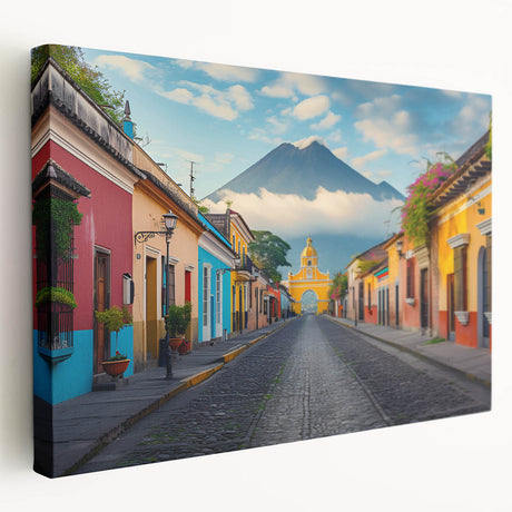 Large stretched canvas depicting a vibrant Central American landscape, ideal for kitchen wall art.