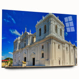 Acrylic print of a large abstract depiction of Central America, featuring vibrant blues and greens.
