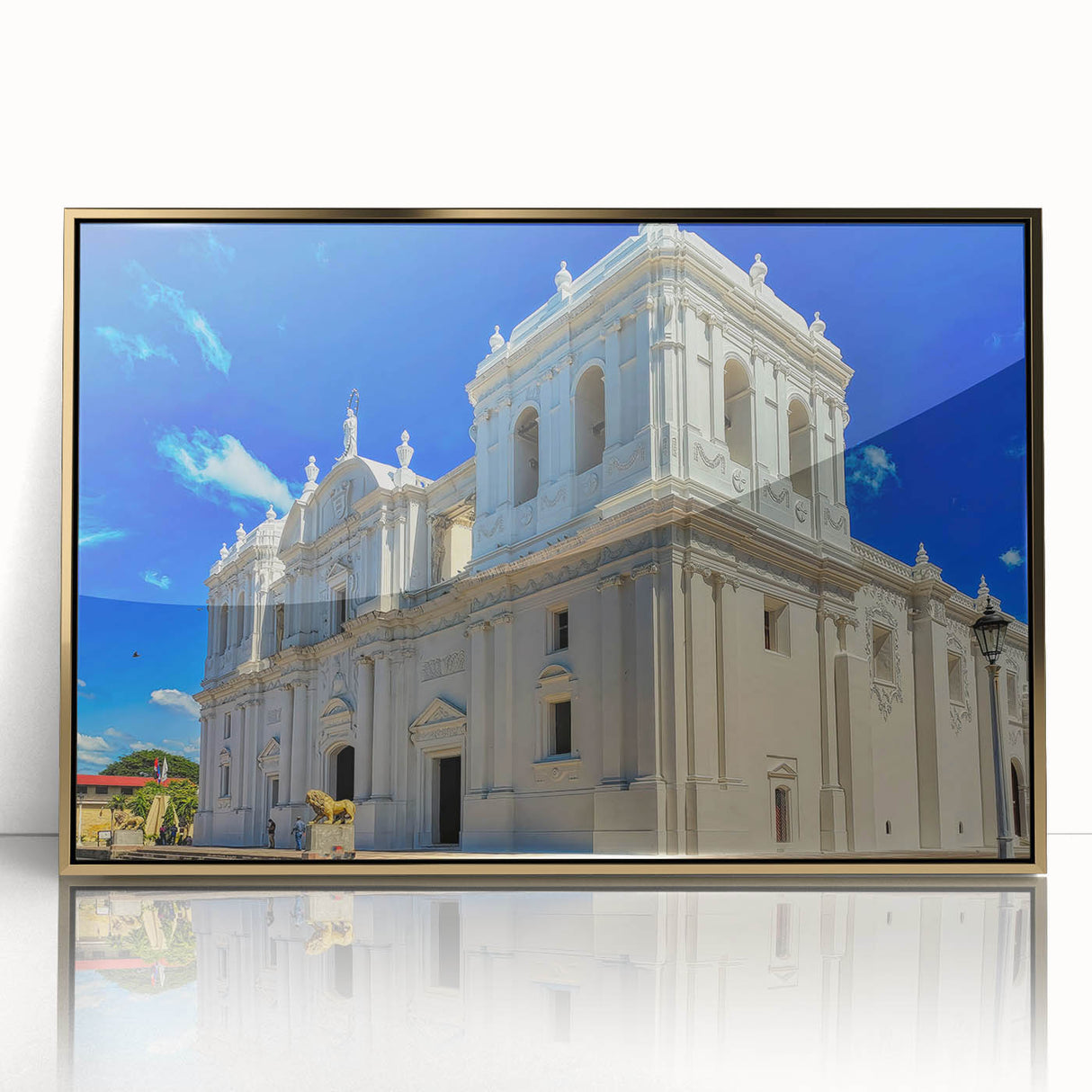 Mid-century modernist art depicting a serene Nicaraguan landscape in muted earth tones on a framed acrylic print.