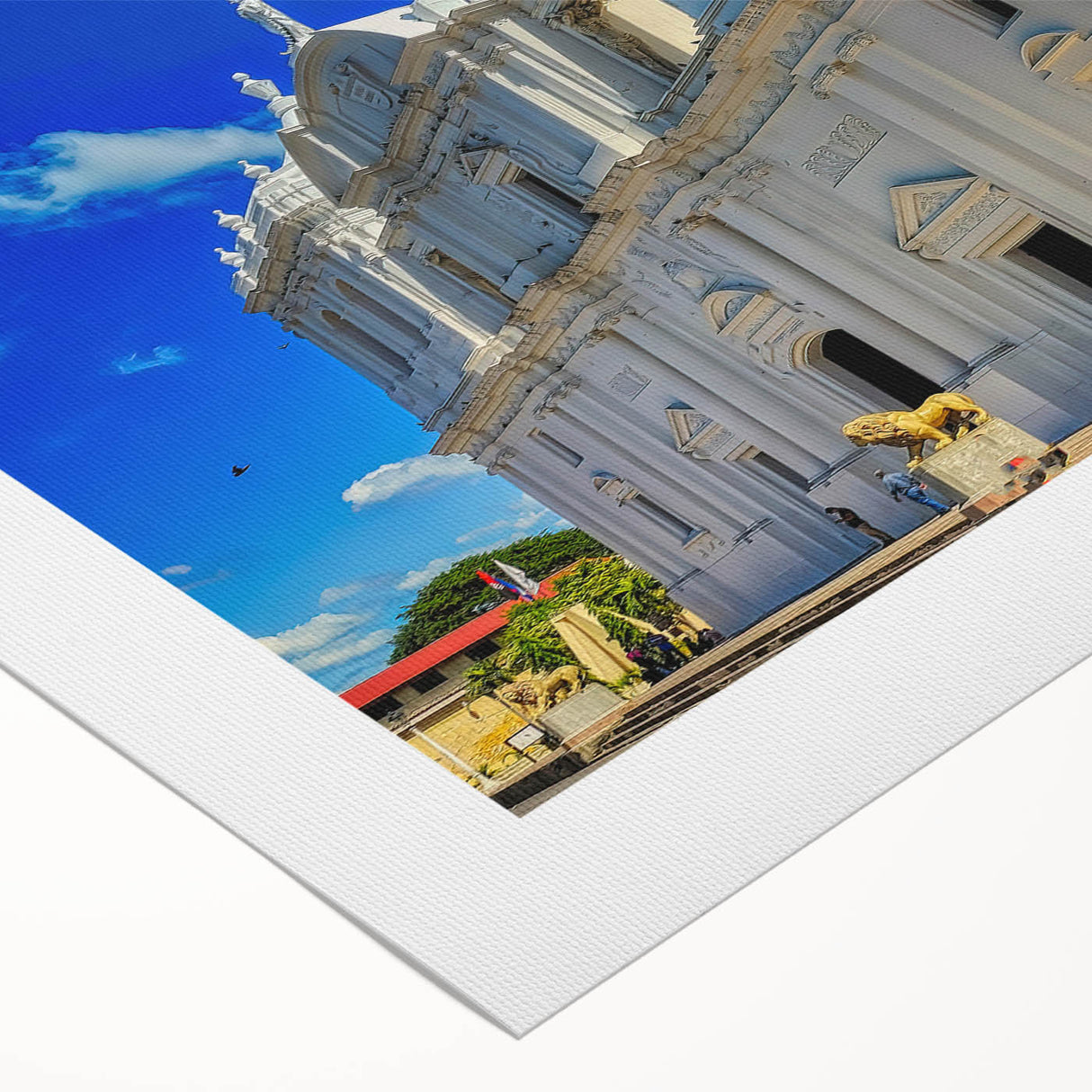 Art deco poster featuring a vibrant, stylized depiction of a Nicaraguan landscape on rolled canvas.