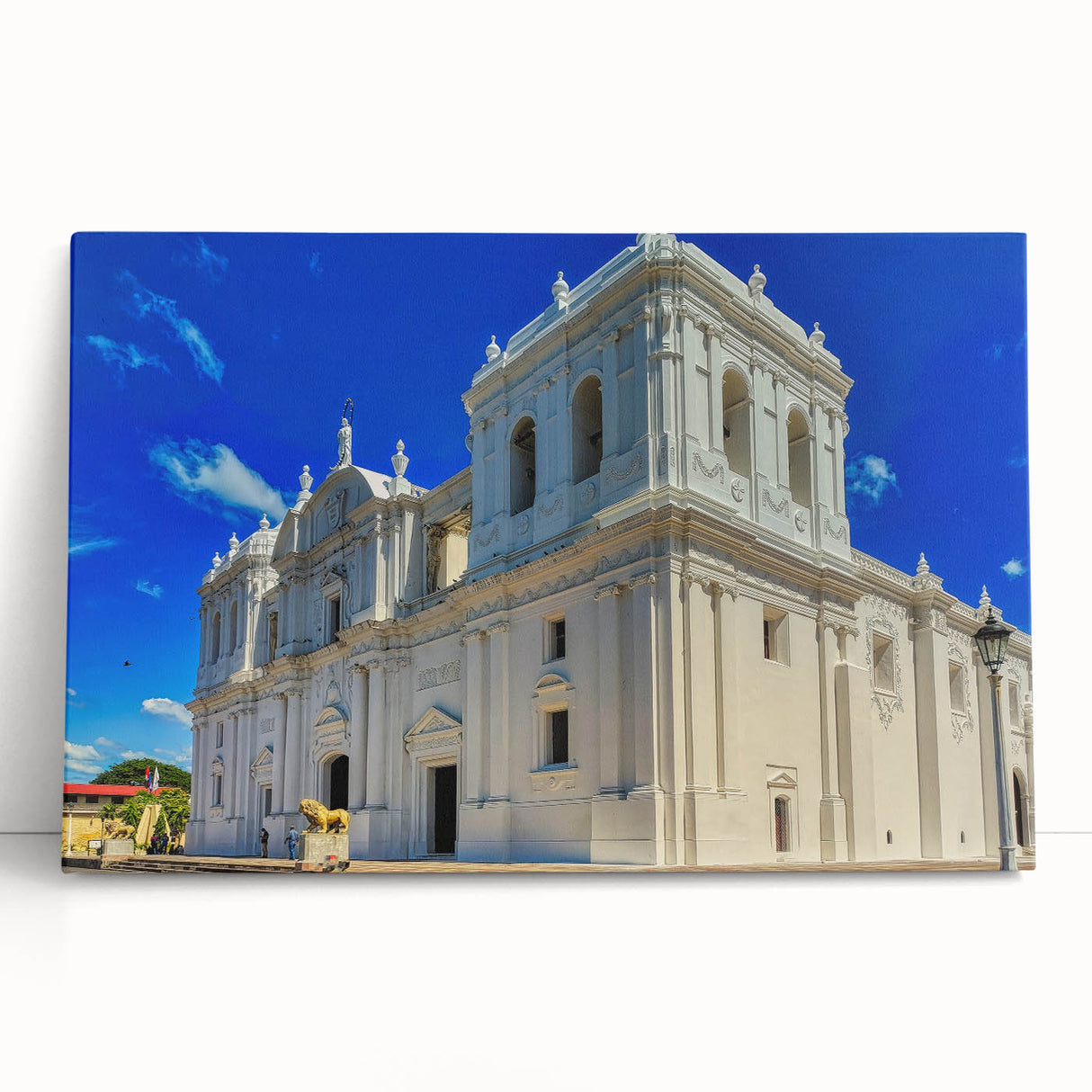 Vintage poster art of a Central American scenery in vibrant colors on stretched canvas, ideal for living room decor.