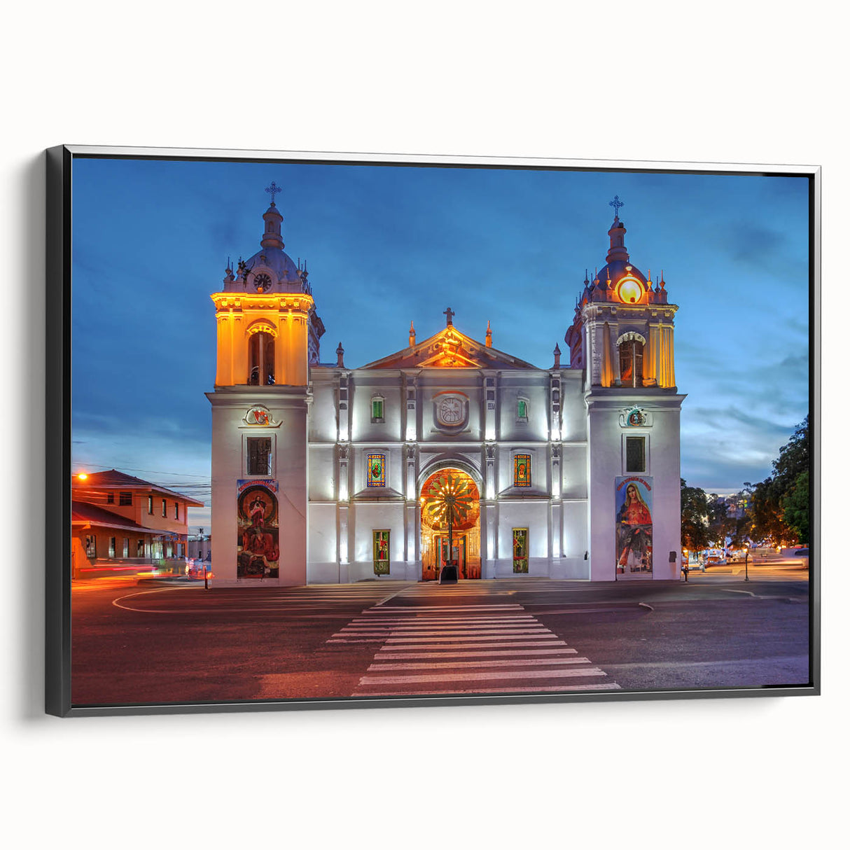 Black and white landscape art painting of a Panama scenery, printed on a framed canvas, suitable for bedroom wall decor.