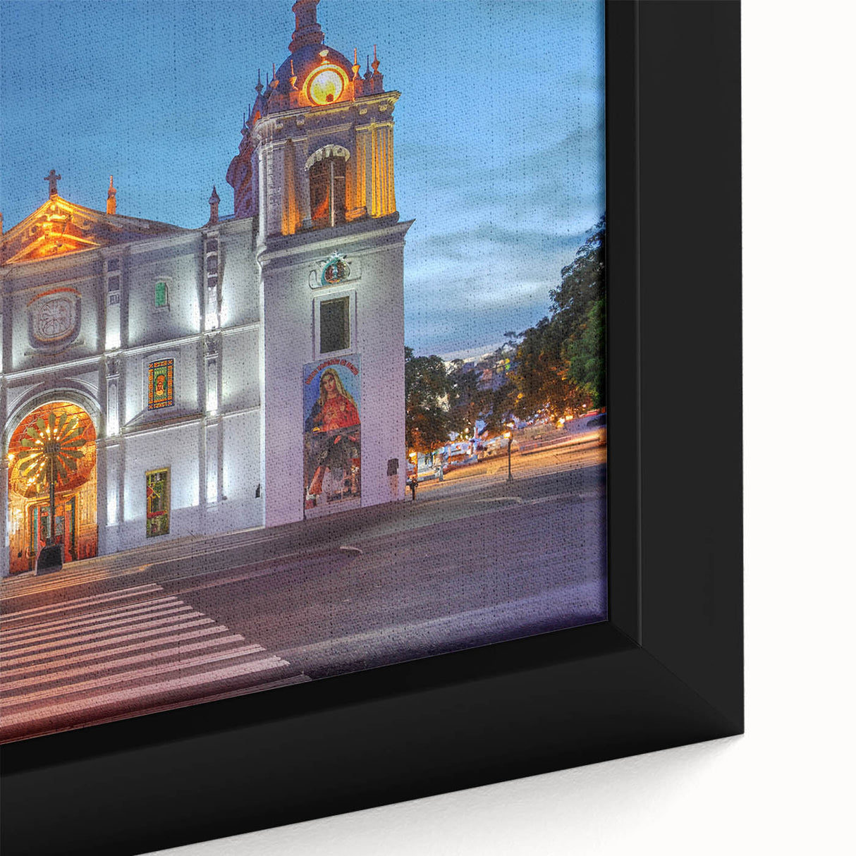 Framed canvas featuring a large abstract depiction of a Central American scenery in mid-century modernist style.