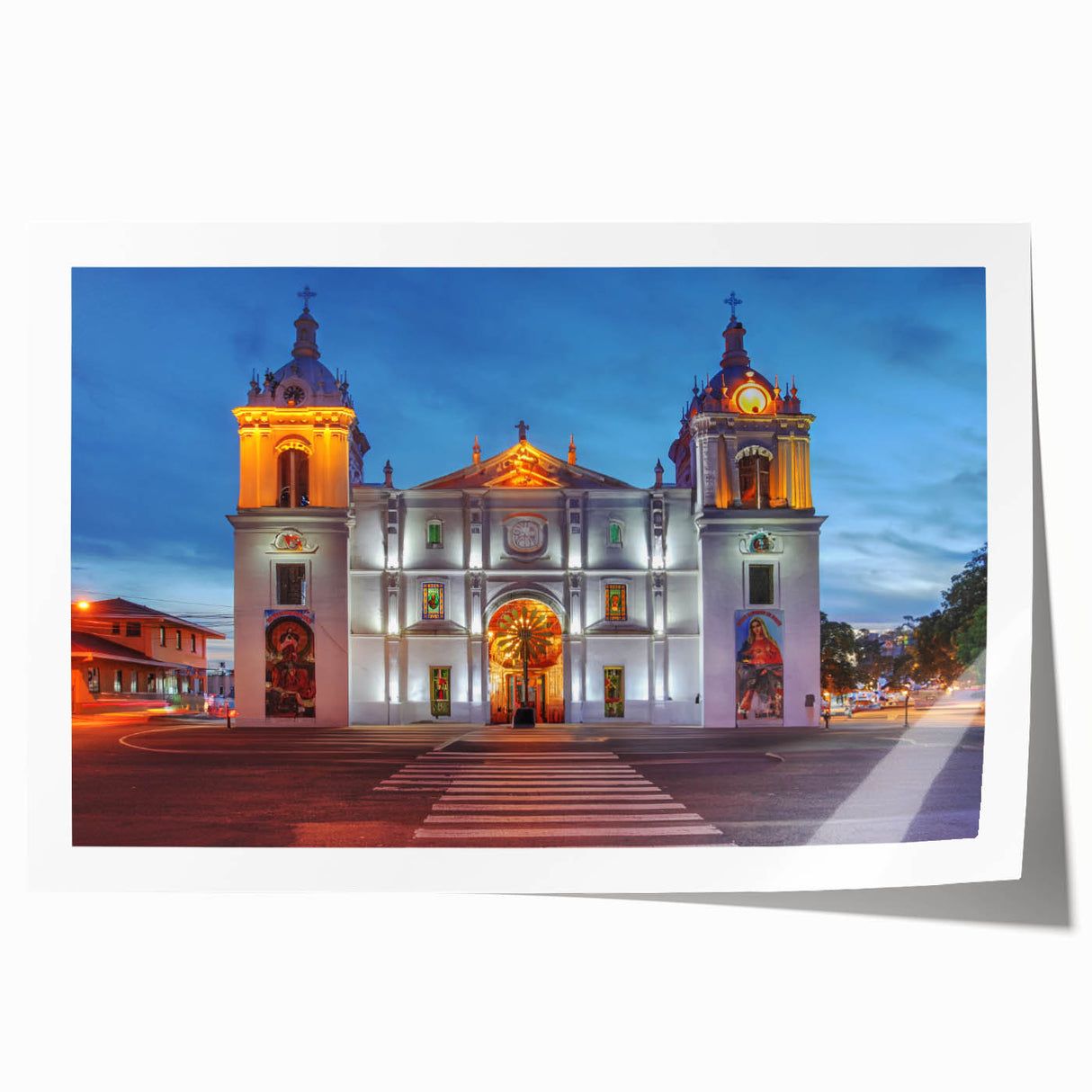 Panoramic view of Central America with vibrant green hues on a rolled canvas, suitable for art wall dining room.