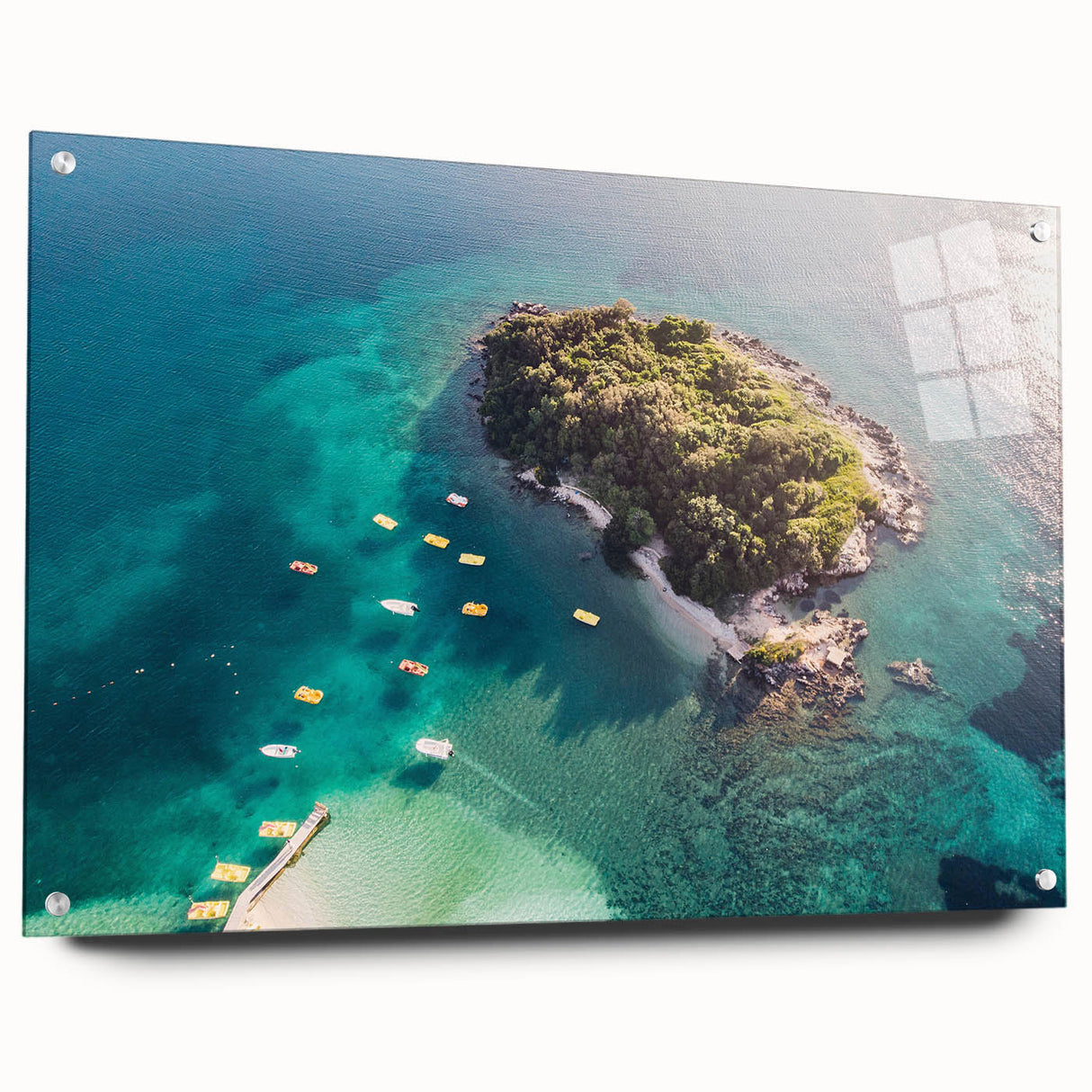 Large abstract wall art depicting a European Albanian scenery on acrylic glass, suitable for bedroom or dining room decor.