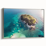 Landscape art painting of Albania on framed canvas, featuring vibrant colors with a vintage poster style.